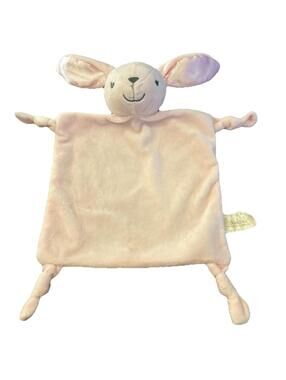 A2-Dan Dee Pink Bunny BABY SECURITY BLANKET Knotted Corners w/Rattle in Head